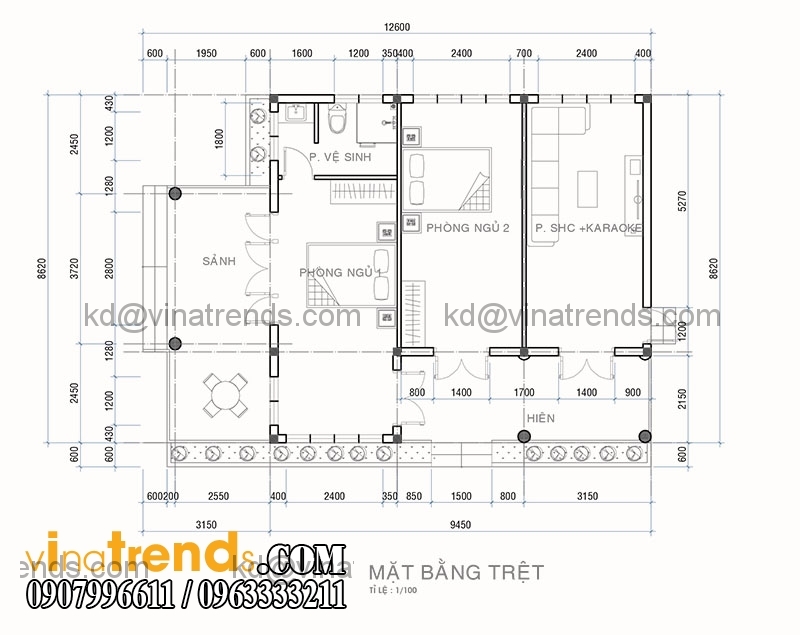 KT01 Thiết kế nhà đẹp 1 tầng 5x17,1m trên diện tích 400m2 vườn xinh xắn   ND230814A