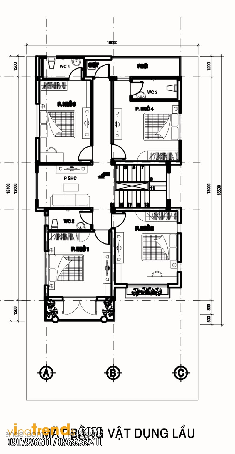 mat bang biet thu 2 tang 140m2 3 Mẫu biệt thự 2 tầng mái thái hiện đại 10x15,5m chuẩn phong thủy thuận lợi làm ăn