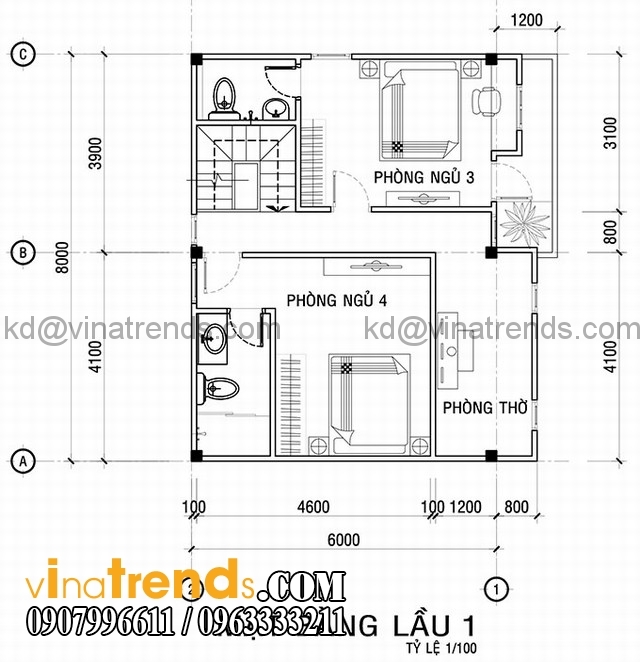 ban ve thiet ke nha pho 1 tret 1 lau mat bang lau1 Thiết kế nhà phố 1 trệt 1 lầu 1 lững 8x8m đẹp xây niềm kiêu hãnh   NP190615A