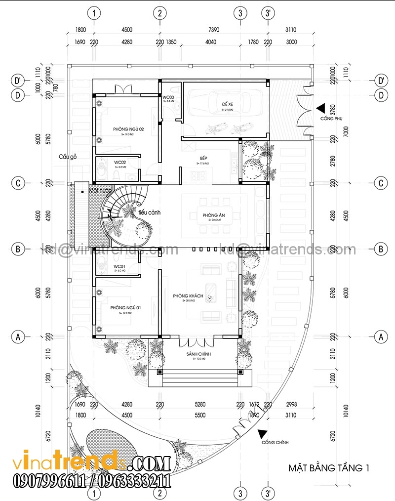 mat bang biet thu 2 tang dep co san vuon 2 Mẫu thiết kế biệt thự tân cổ điển 2 tầng đẹp 12,8x18,6m càng ngắm càng mê   BT260615A