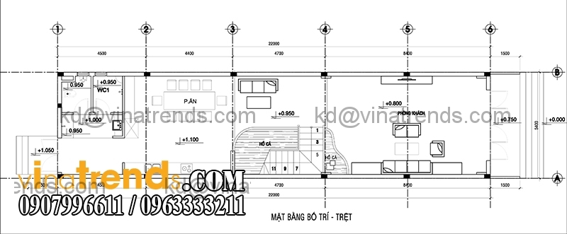 ban ve mau thiet ke nha pho 2 tang hien dai mat tien 54m 2 Thiết kế nhà phố 2 tầng đẹp 5,4x22m có sân thượng hiện đại   NP140715C