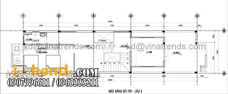 ban ve mau thiet ke nha pho 2 tang hien dai mat tien 54m 4 Thiết kế nhà phố 2 tầng đẹp 5,4x22m có sân thượng hiện đại   NP140715C