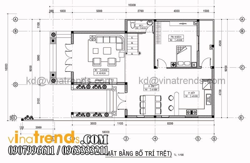 mat bang biet thu 2 tang 10x15 2 Mẫu nhà mái thái 2 tầng kiểu nông thôn 120m2 ở An Giang