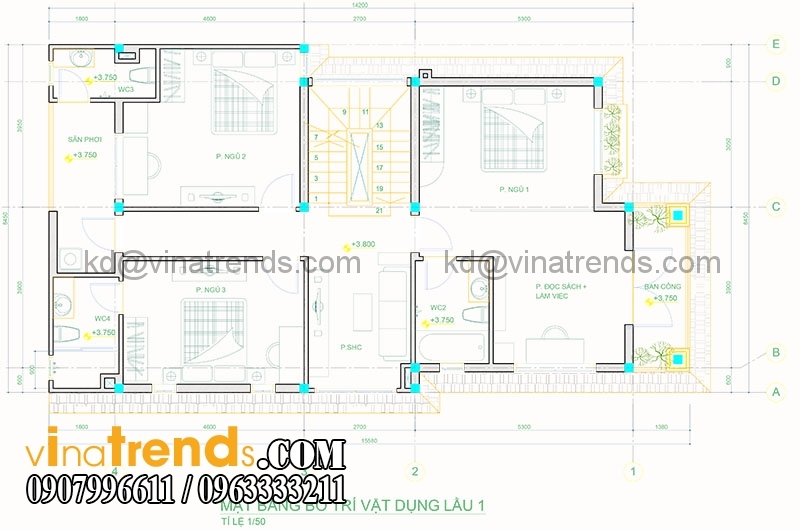 mat bang biet thu pho 2 tang 845x165m 3 Xinh xắn mẫu thiết kế biệt thự mini 2 tầng 8,5x16,5m đẹp và lạ phong cách mới   BT050815A