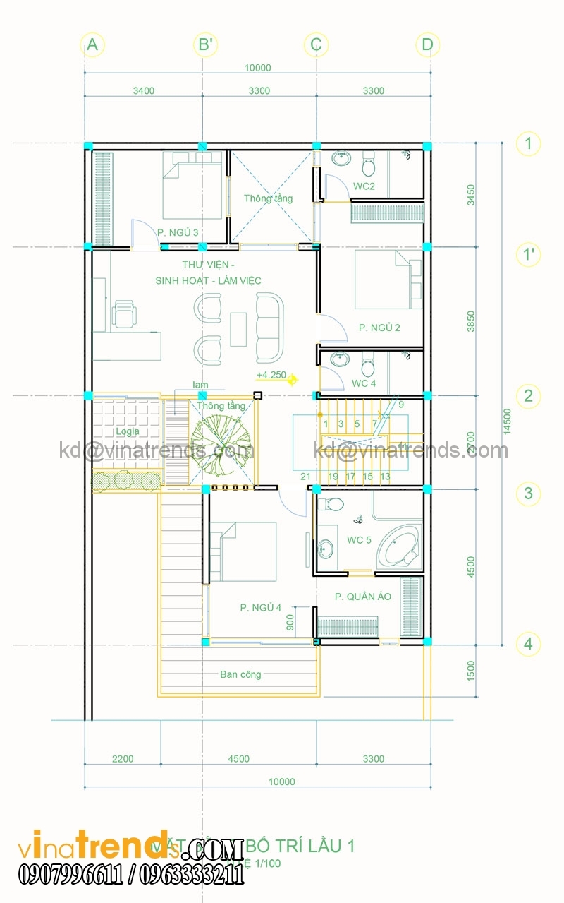 mat bang biet thu pho 3 tang 10x20m 1 Thiết kế biệt thự 3 tầng hiện đại đẹp 10x20m có hầm ô tô khang trang ở Hà Tĩnh