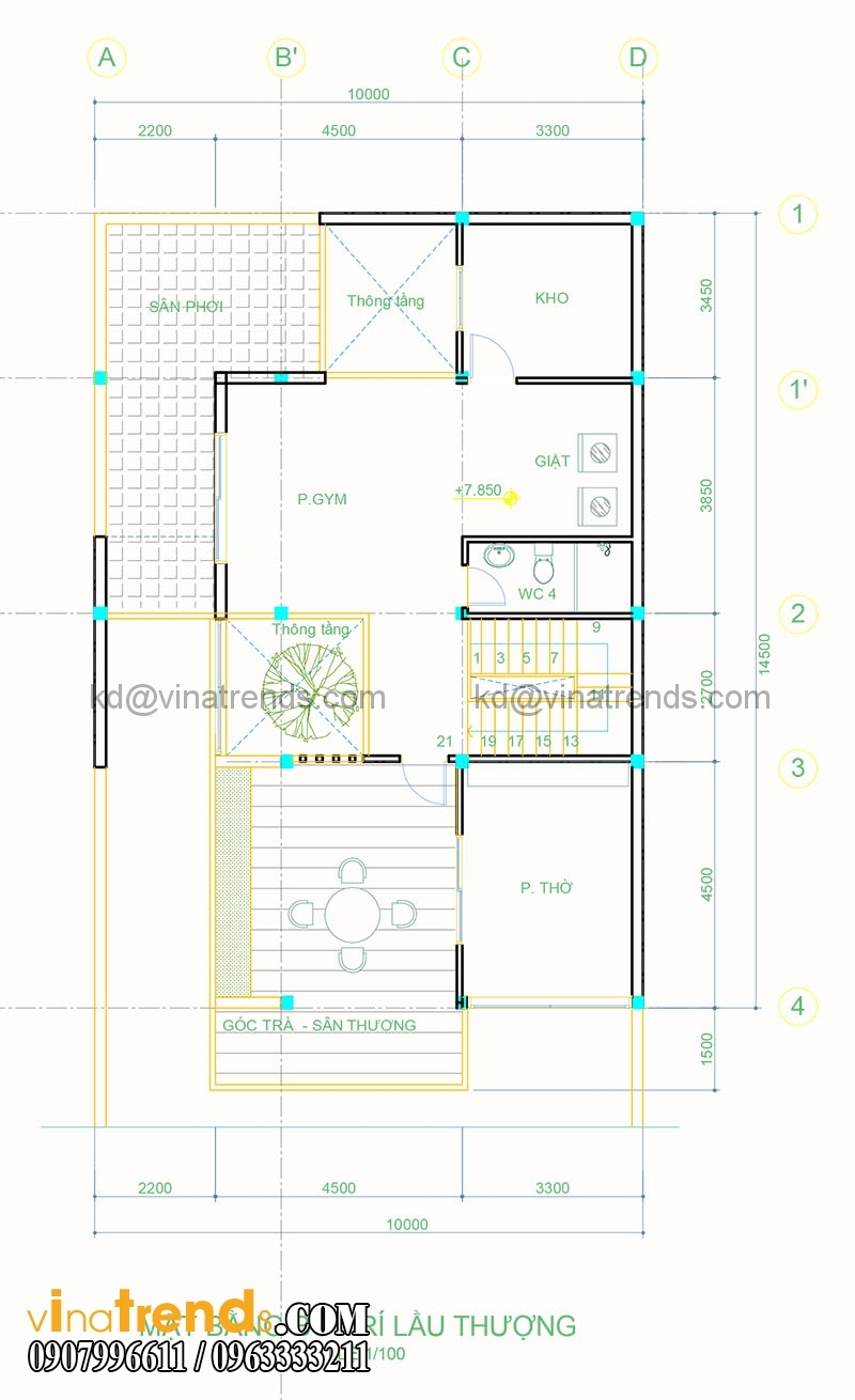 mat bang biet thu pho 3 tang 10x20m 2 Thiết kế biệt thự 3 tầng hiện đại đẹp 10x20m có hầm ô tô khang trang ở Hà Tĩnh