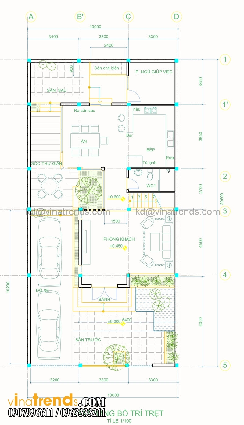 mat bang biet thu pho 3 tang 10x20m 3 Thiết kế biệt thự 3 tầng hiện đại đẹp 10x20m có hầm ô tô khang trang ở Hà Tĩnh