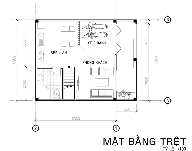 mat bang tret mau nha vuon 4 tang mat tien 6m Mẫu nhà vuông 4 tầng đẹp mặt tiền 6mx7,5m ở Bình Thạnh