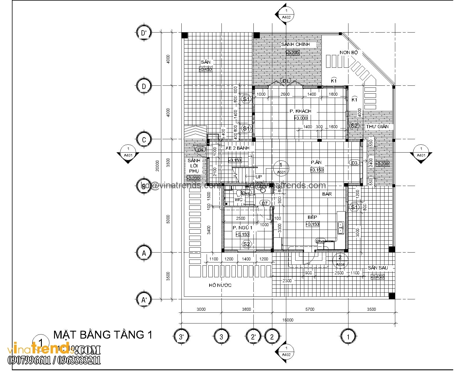 mat bang biet thu hien dai 3 tang 18x20m 6 Mẫu biệt thự đẹp 3 tầng hiện đại 18x20m chỉ muốn ở nhà của gia đình chú Tuấn ở Nha Trang