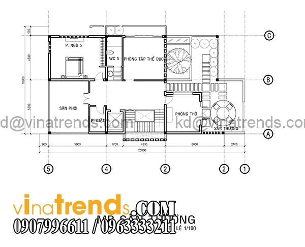 mb san thuong 1 Bản vẽ biệt thự 4 tầng hiện đại 10x20m có hầm ô tô mái lệch phong cách