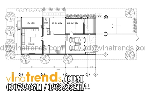 mb tert 1 Bản vẽ biệt thự 4 tầng hiện đại 10x20m có hầm ô tô mái lệch phong cách