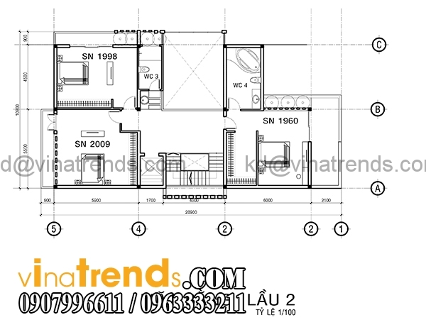 mb2 3 Bản vẽ biệt thự 4 tầng hiện đại 10x20m có hầm ô tô mái lệch phong cách