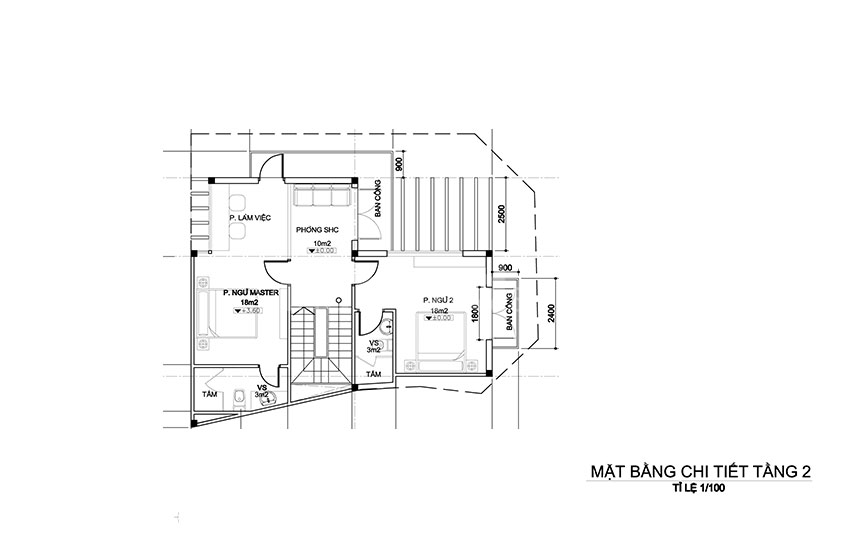 mat bang thiet ke biet thu 2 tang 1 tum 2 mat tien 6 Mẫu biệt thự 2 tầng 1 tum 2 mặt tiền 10x12m hiện thực giấc mơ an cư cao cấp nhà anh Vũ