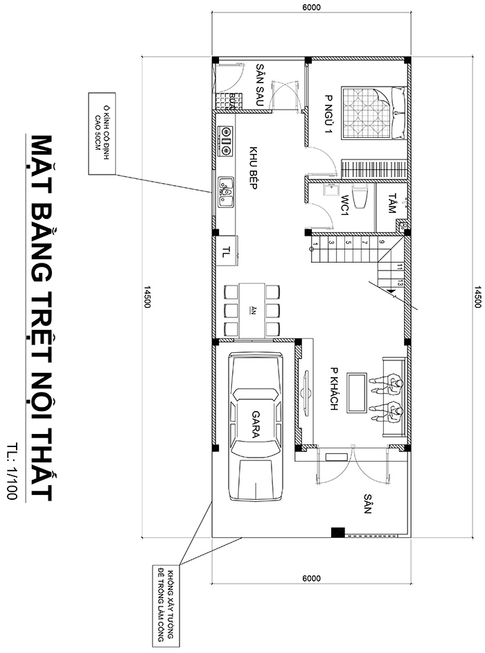 mat bang nha 2 tang duoi 100m2 1 Mẫu nhà 2 tầng 6x12m khiêm tốn về diện tích   Thông Minh về thiết kế của vợ chồng 9X