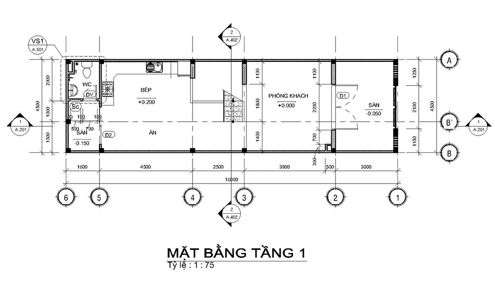 mat bang mau nha ong mat tien 45m 4 tang 1 Mẫu nhà ống mặt tiền 4,5m 4 tầng dài 16m tất cả các phòng điều rộng thoáng mát ở Quận 7