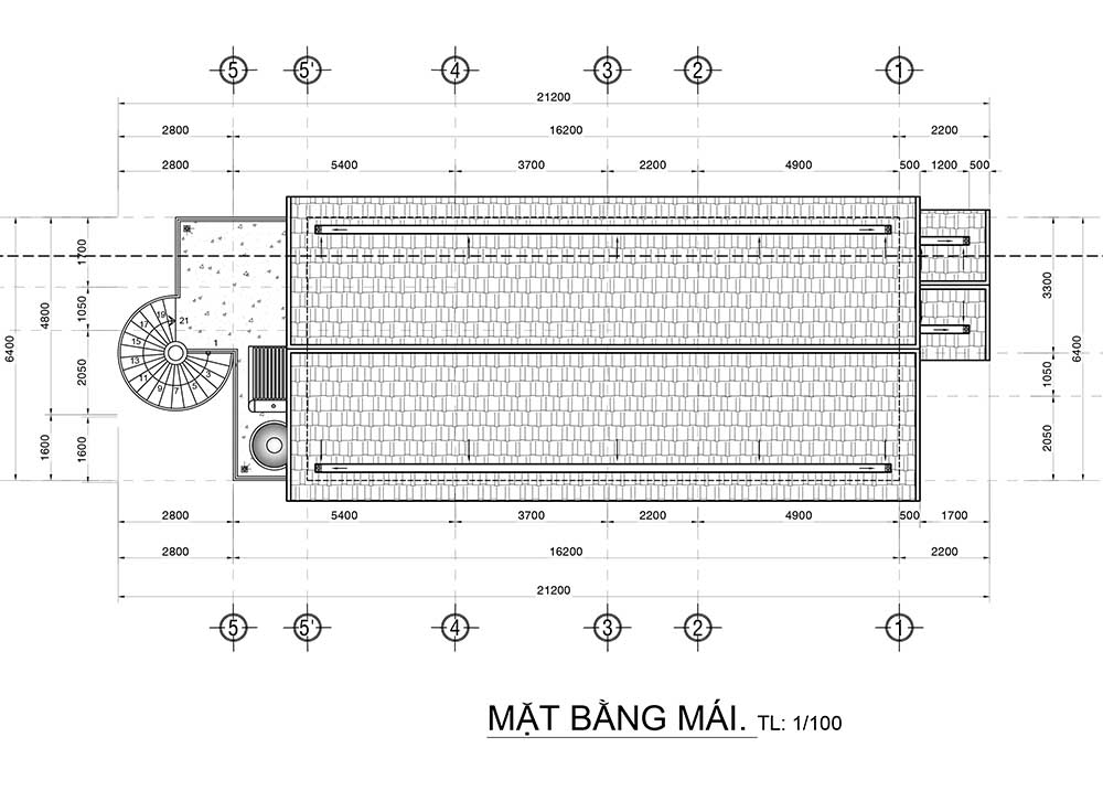 mat bang mai mau nha 2 tang co ham Bản vẽ chi tiết mẫu nhà 2 tầng 1 hầm mái thái 5x21m cho gia đình kinh doanh ở Biên Hoà