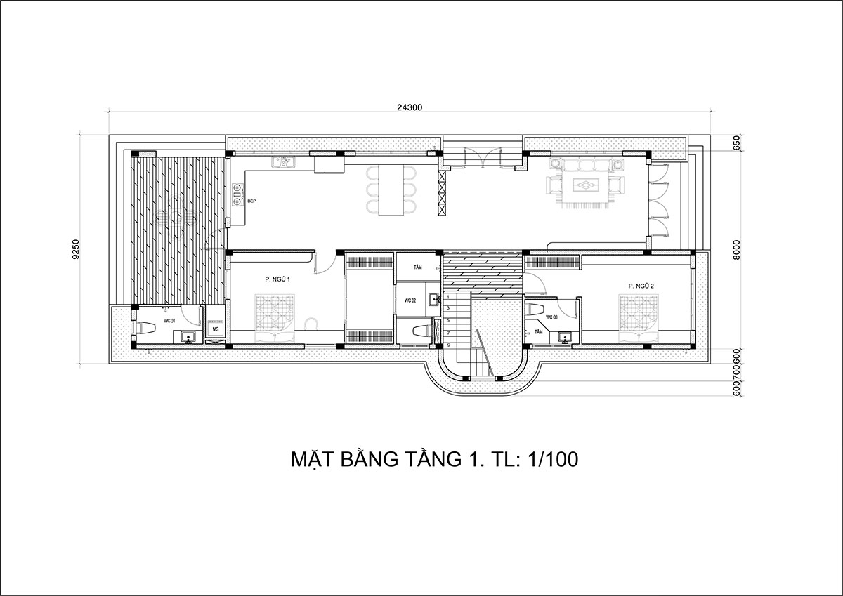 mat bang biet thu 2 tang hien dai dep cho tang 1 Mẫu biệt thự 2 tầng có sân thượng 9x24m ven sông Biên Hoà vạn người khen