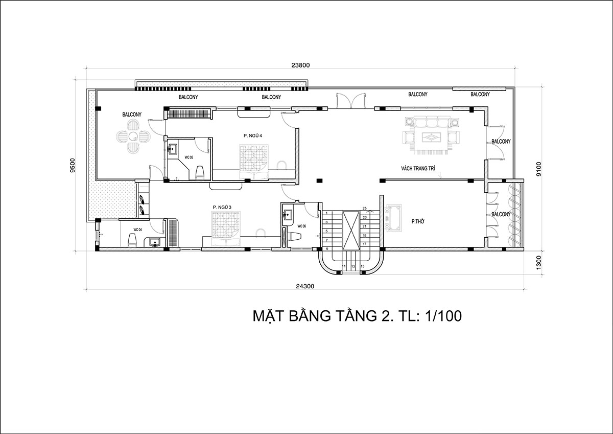 mat bang biet thu 2 tang hien dai dep cho tang 2 Mẫu biệt thự 2 tầng có sân thượng 9x24m ven sông Biên Hoà vạn người khen