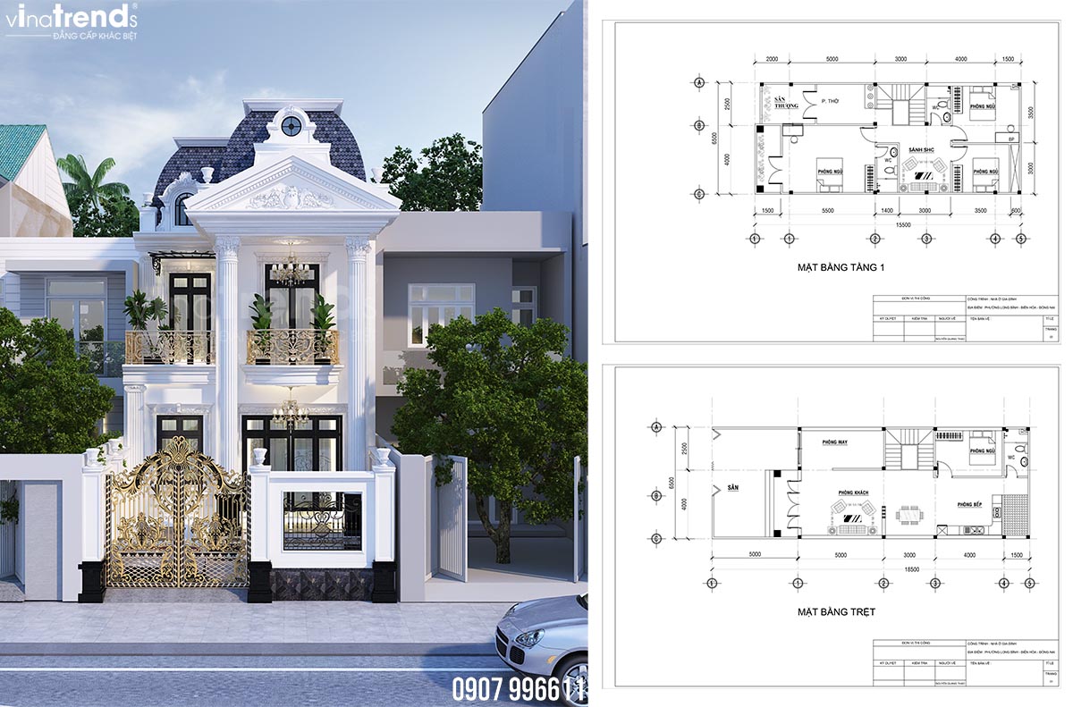 mau nha 2 tang tan co dien 4 phong ngu dep Mẫu nhà 2 tầng tân cổ điển đẹp 6,5x15,5m có 4 phòng ngủ tăng giá trị đất cả khu phố ở Biên Hoà