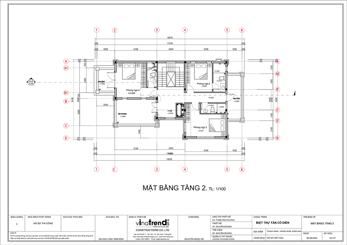 ban ve mat bang biet thu 2 tang 4 phong ngu Mẫu biệt thự 2 tầng tân cổ điển có sân vườn đẹp lên từng ngày ở thủ phủ chuối