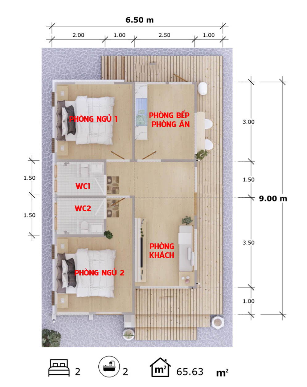 mat bang biet thu 1 tang 2 phong ngu mat tien 65m 20+ mẫu nhà 1 tầng đẹp nhất có mặt bằng 2 3 4 phòng ngủ đáng xây liền tay