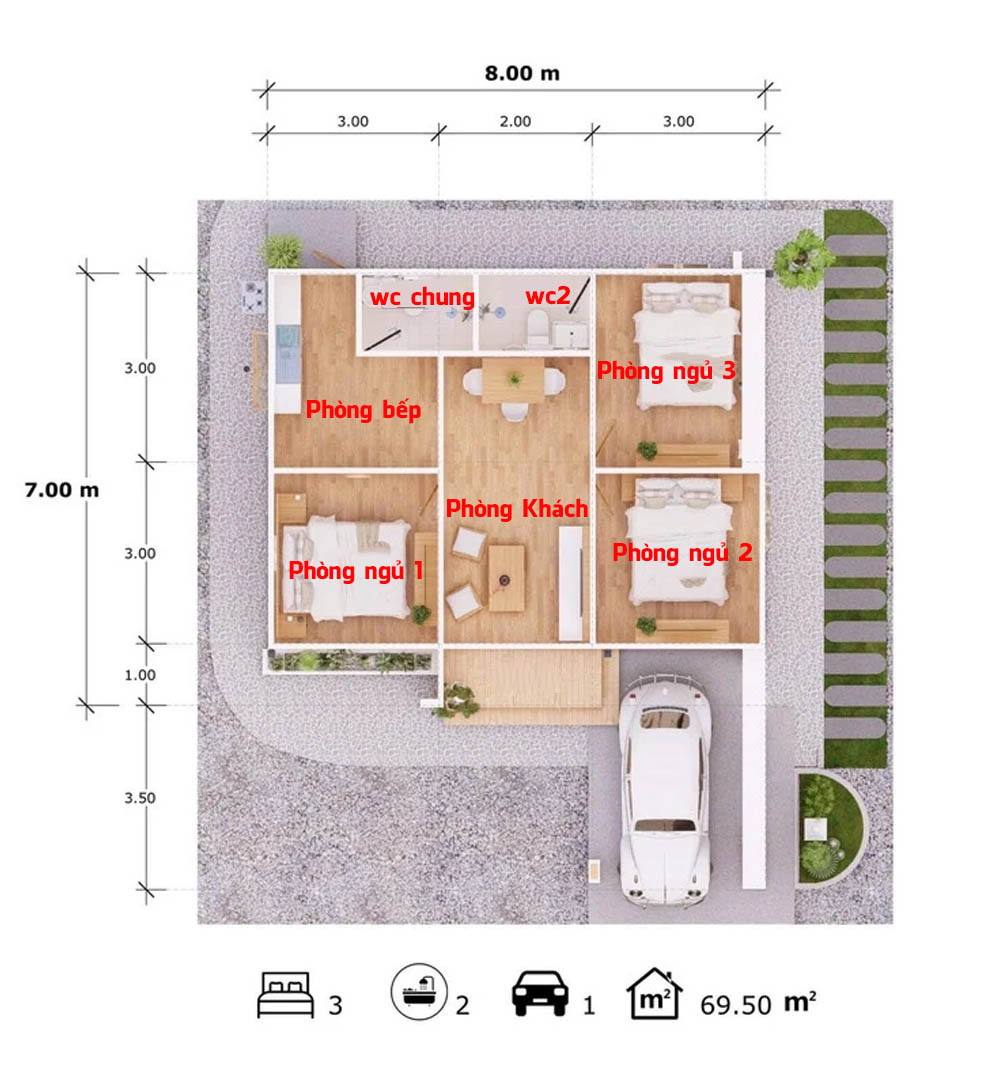 mau nha 1 tang hien dai co 3 phong ngu 20+ mẫu nhà 1 tầng đẹp nhất có mặt bằng 2 3 4 phòng ngủ đáng xây liền tay